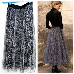 Boutique Italian Women's Leopard Print Tulle Midi Skirt M/L